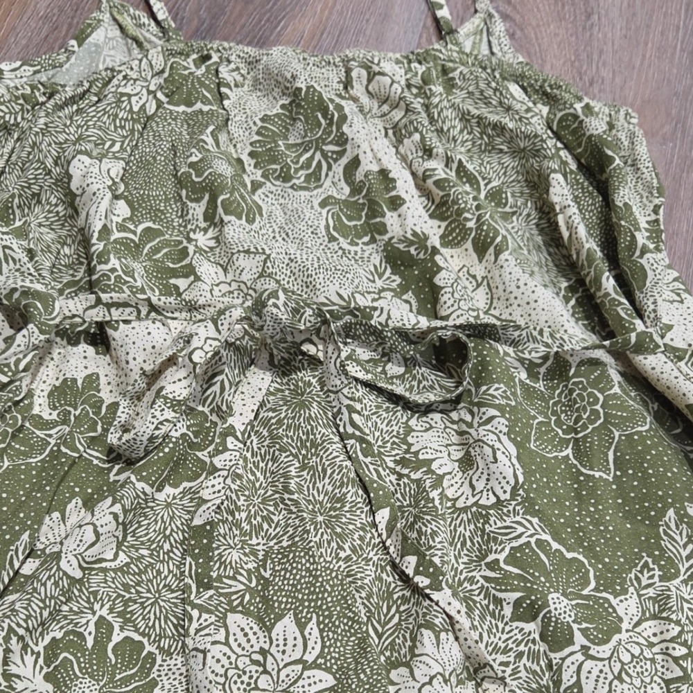 Japna Green White Floral Button Front Cami Dress Medium Rayon Tie Back Sundress - Picture 5 of 5